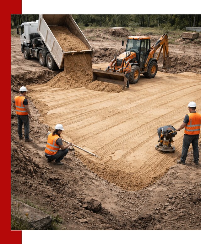 Устройство песчаной подушки для фундаментов и дорог в Сатке